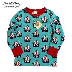 NEW Maxomorra Sz 98/104 (3-4Y) Organic Viking Ship Shirt Tee